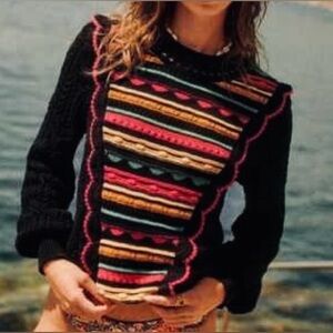 La Maille Sézane “Estelle” Open-Knit Sweater with Multicolored Panel